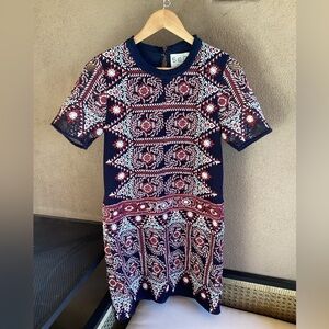 Sea New York Ruffled Mini Dress in Blue and Red Size 0 100% cotton